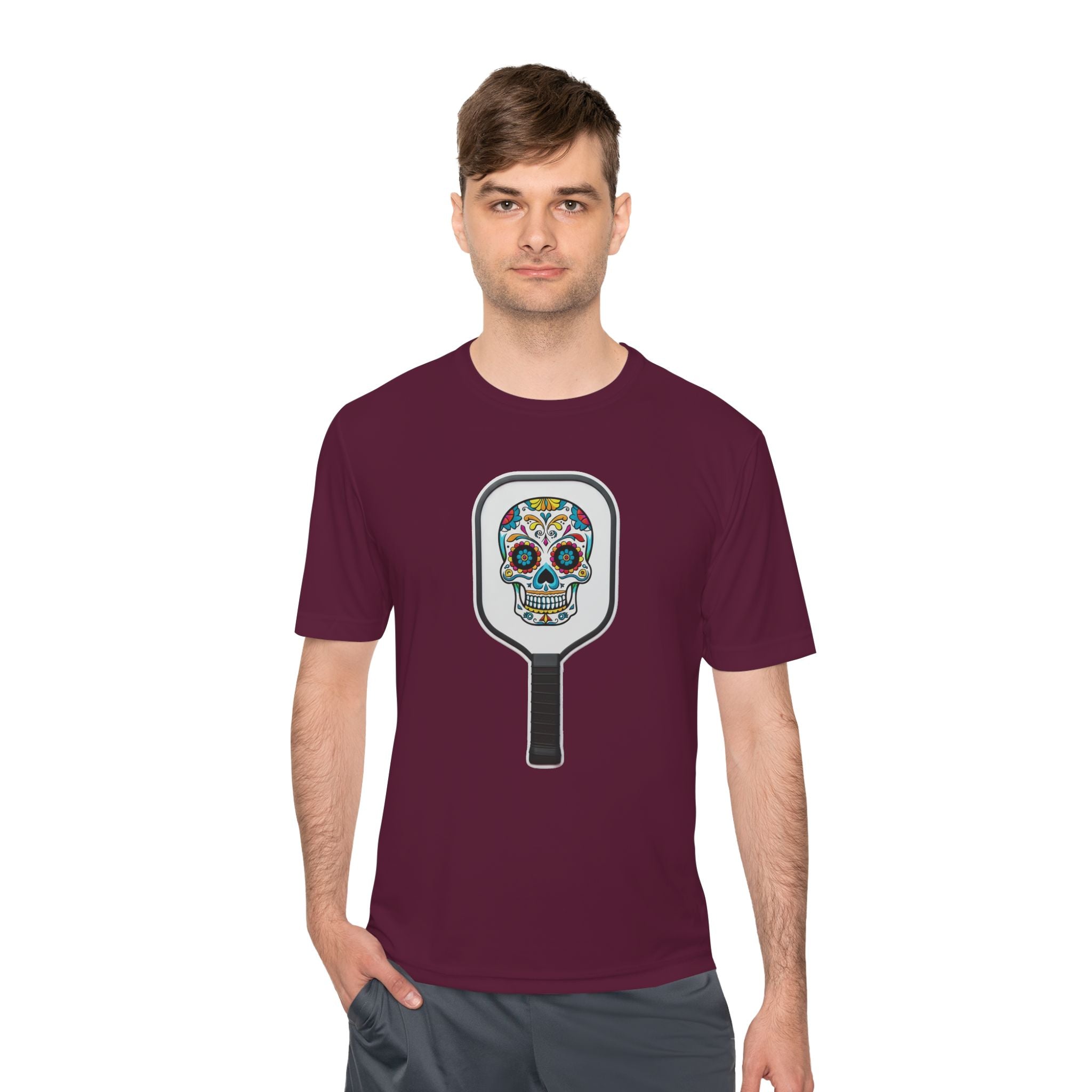 Colorful Skull in Pickleball Paddle Unisex Moisture Wicking Tee