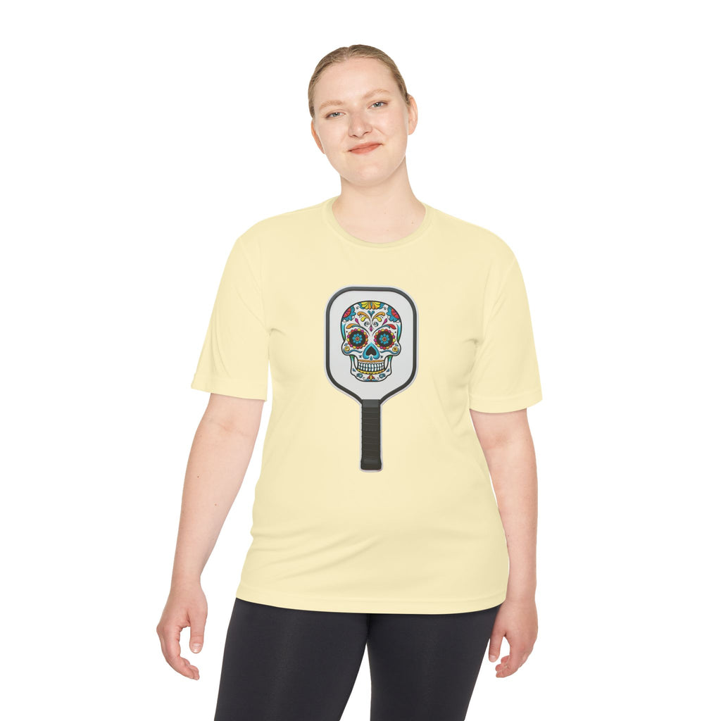 Colorful Skull in Pickleball Paddle Unisex Moisture Wicking Tee