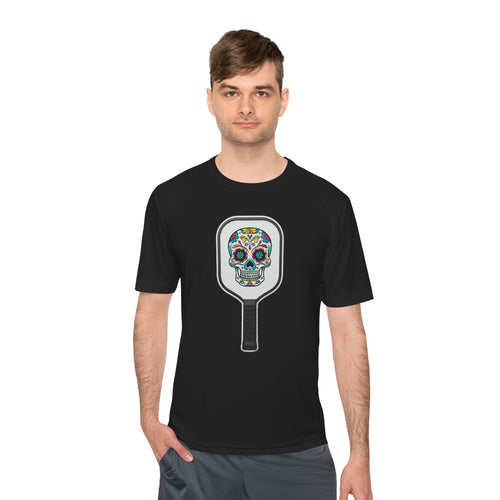 Colorful Skull in Pickleball Paddle Unisex Moisture Wicking Tee