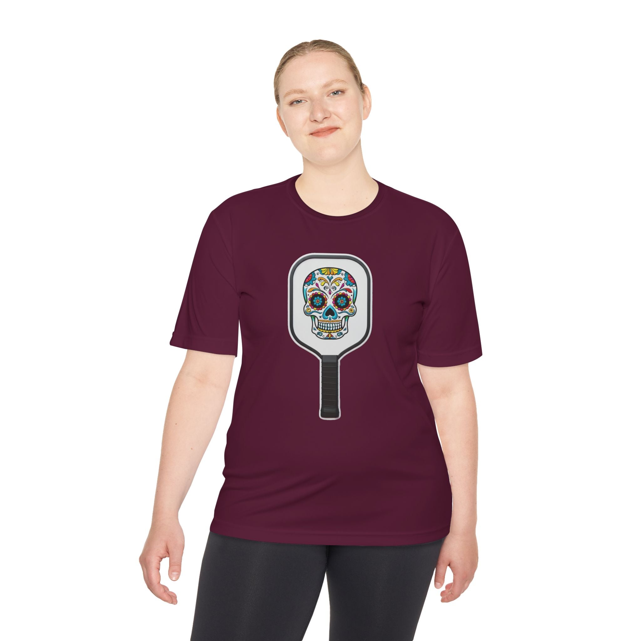 Colorful Skull in Pickleball Paddle Unisex Moisture Wicking Tee