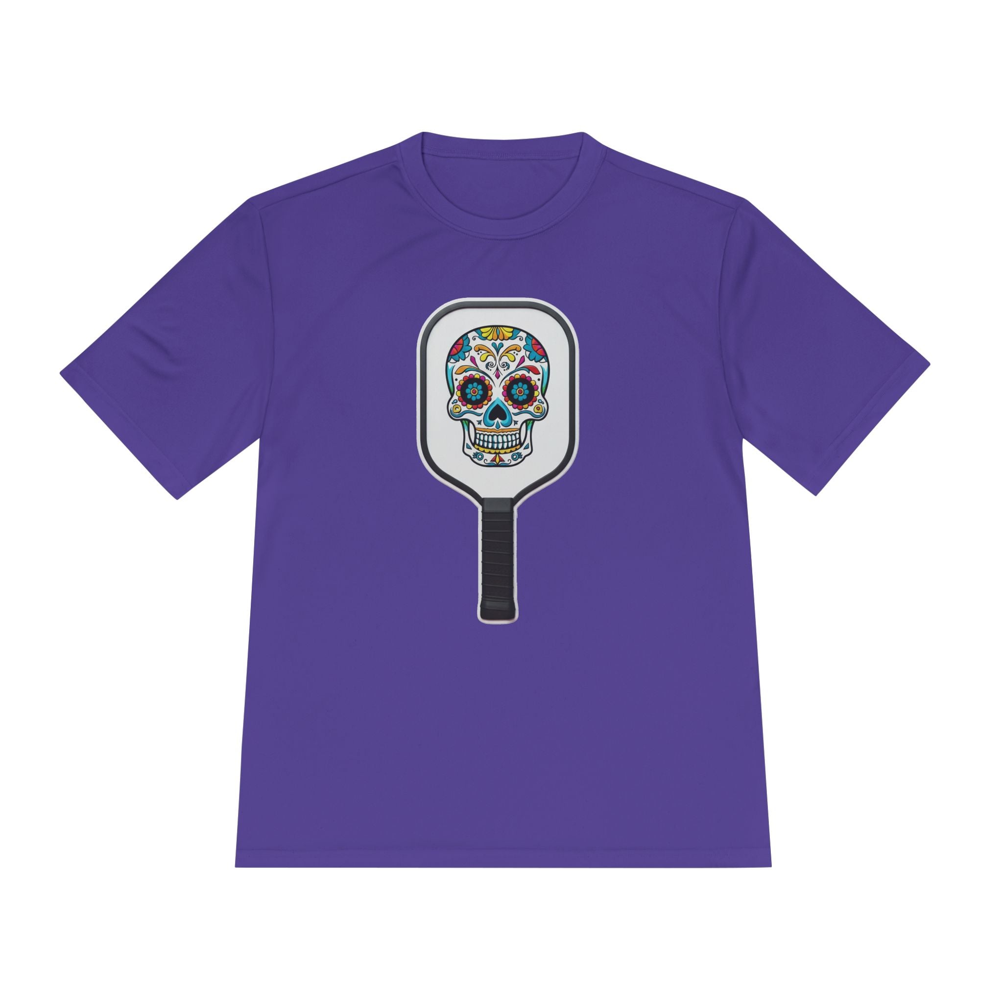 Colorful Skull in Pickleball Paddle Unisex Moisture Wicking Tee