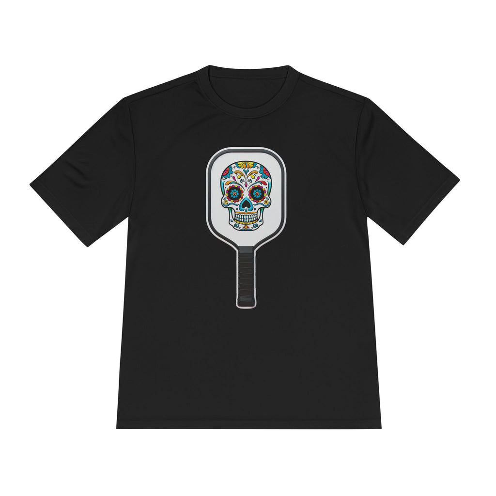 Colorful Skull in Pickleball Paddle Unisex Moisture Wicking Tee