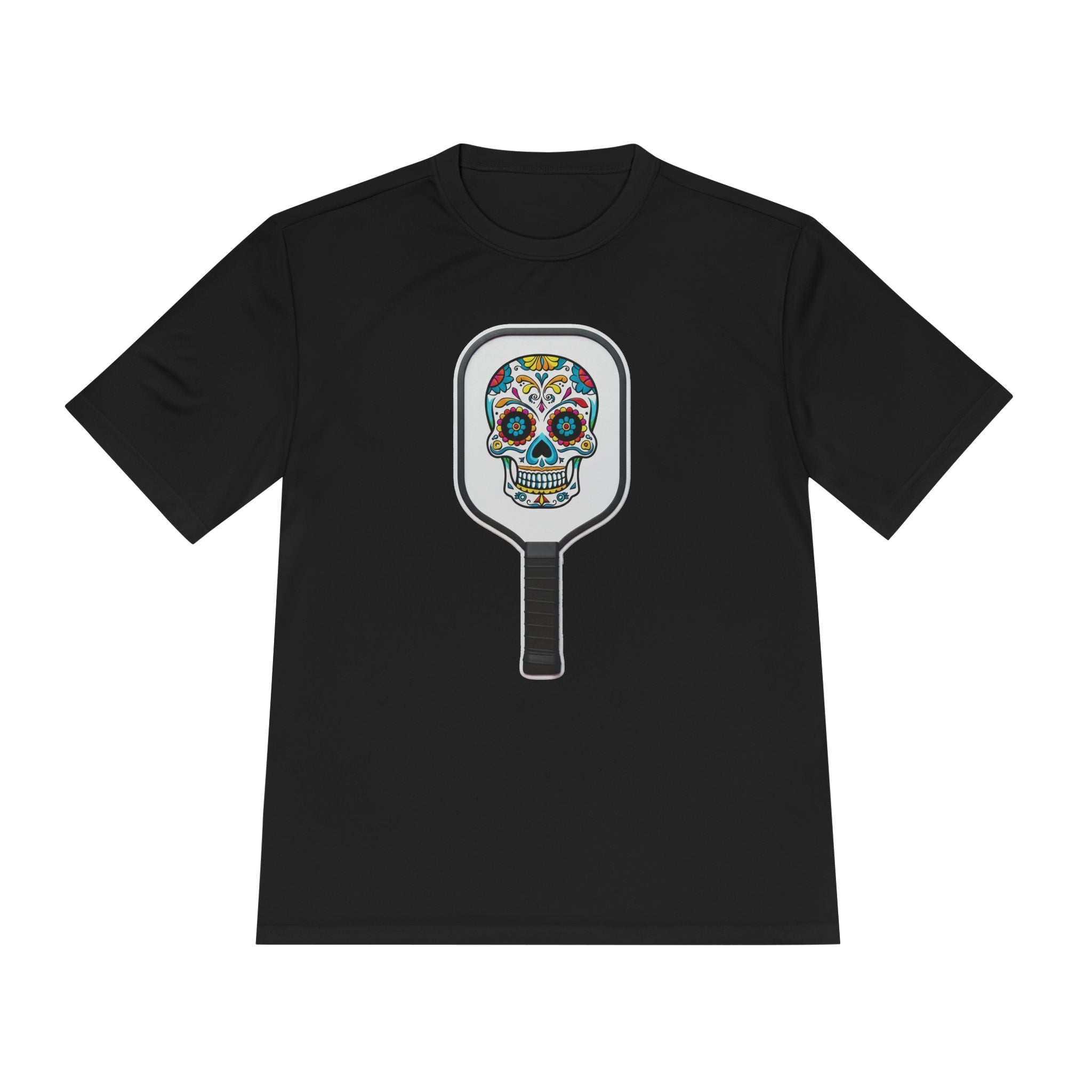 Colorful Skull in Pickleball Paddle Unisex Moisture Wicking Tee