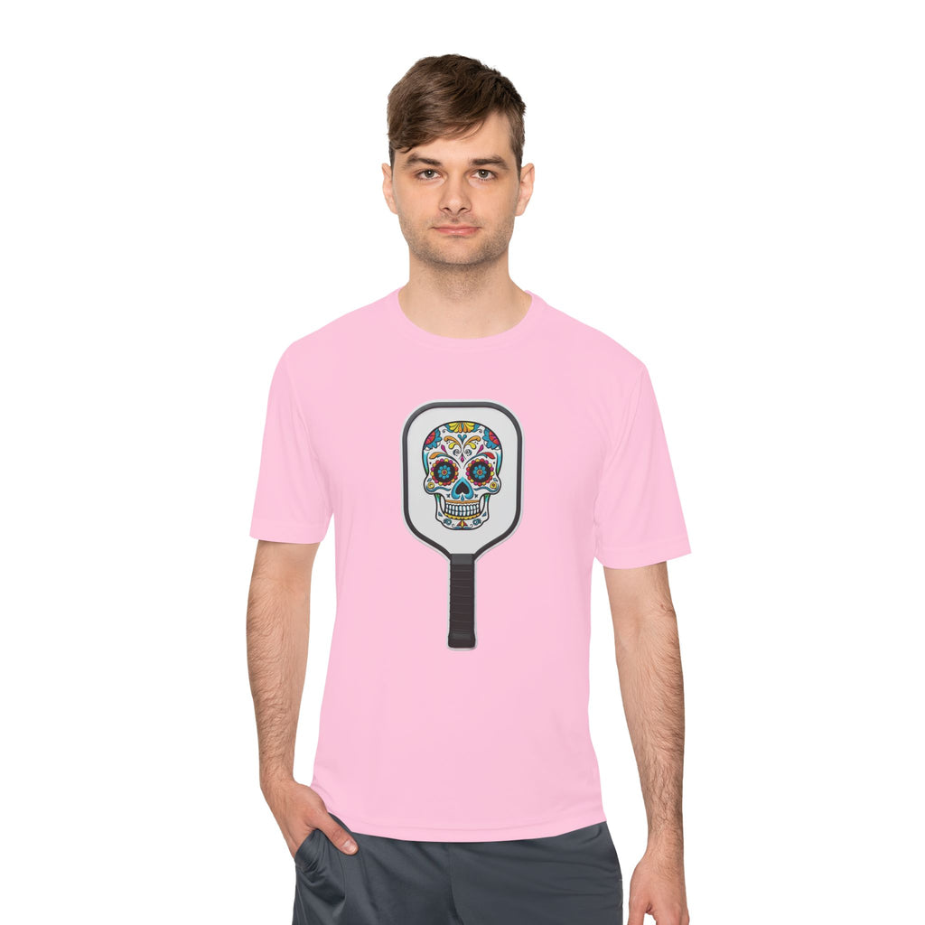 Colorful Skull in Pickleball Paddle Unisex Moisture Wicking Tee