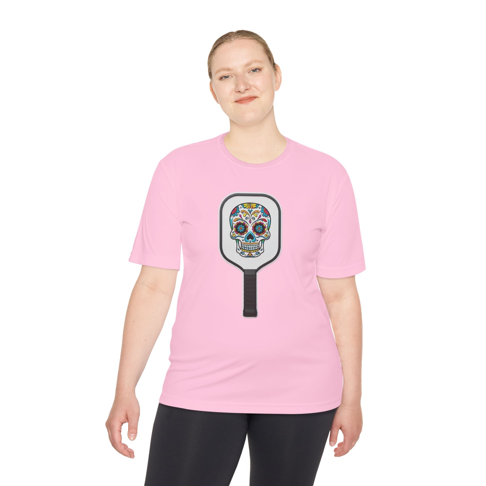 Colorful Skull in Pickleball Paddle Unisex Moisture Wicking Tee