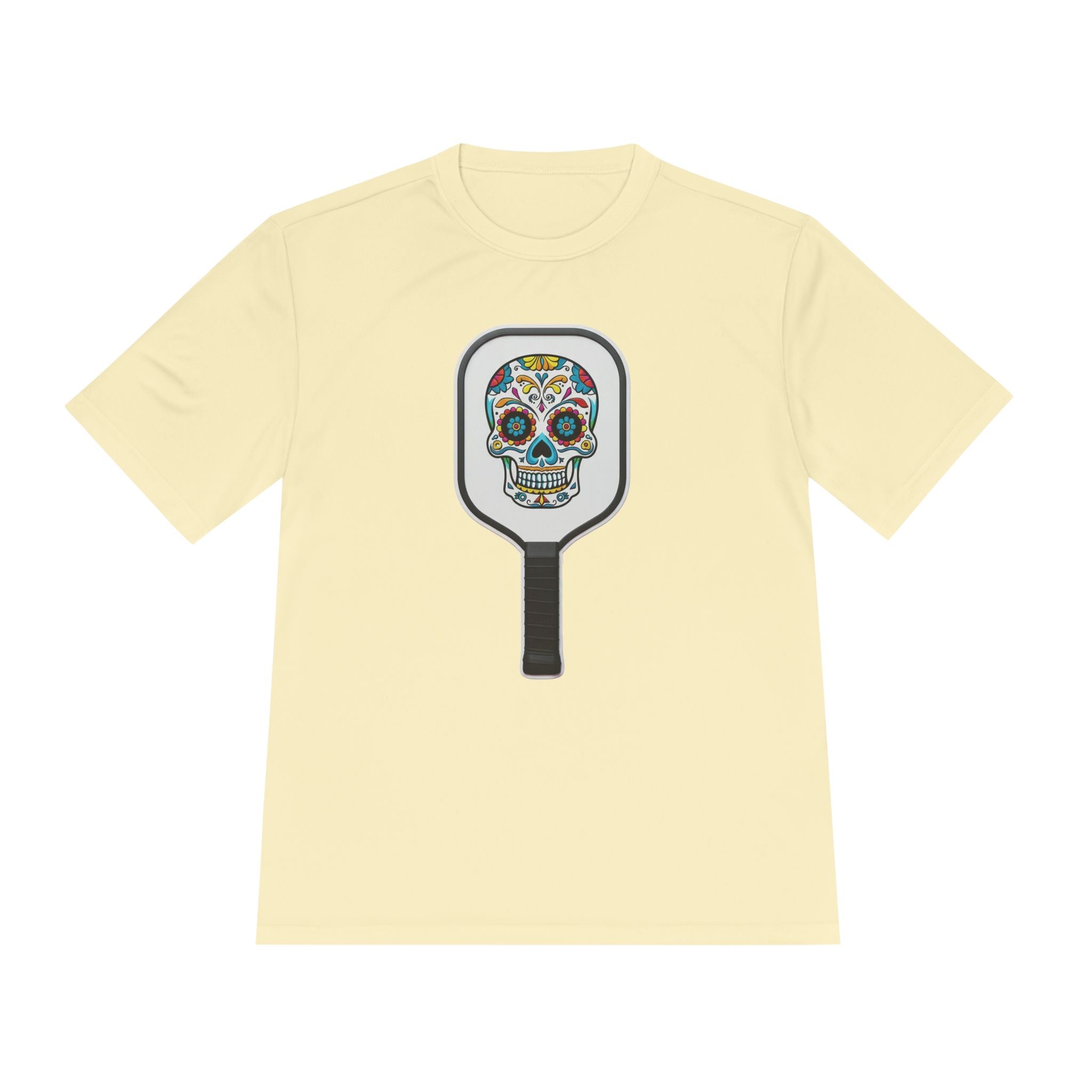 Colorful Skull in Pickleball Paddle Unisex Moisture Wicking Tee