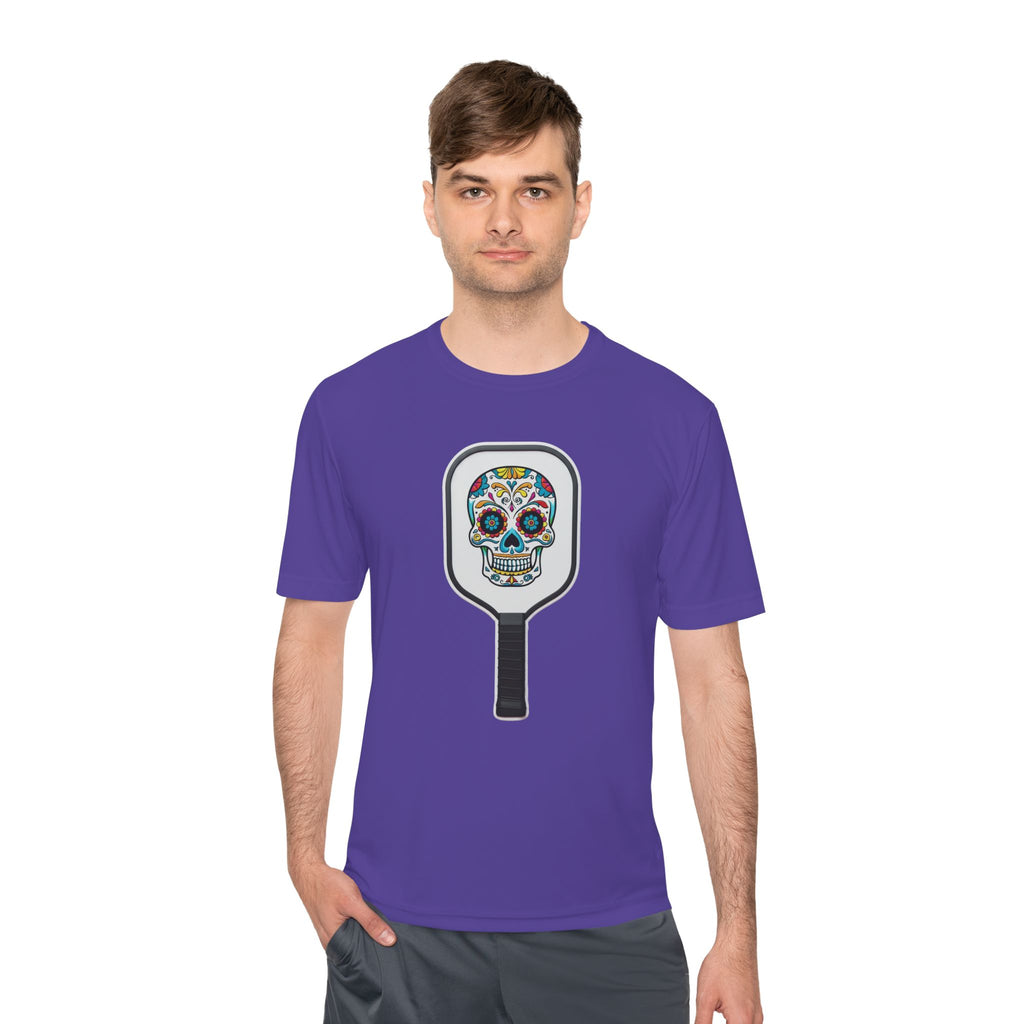 Colorful Skull in Pickleball Paddle Unisex Moisture Wicking Tee
