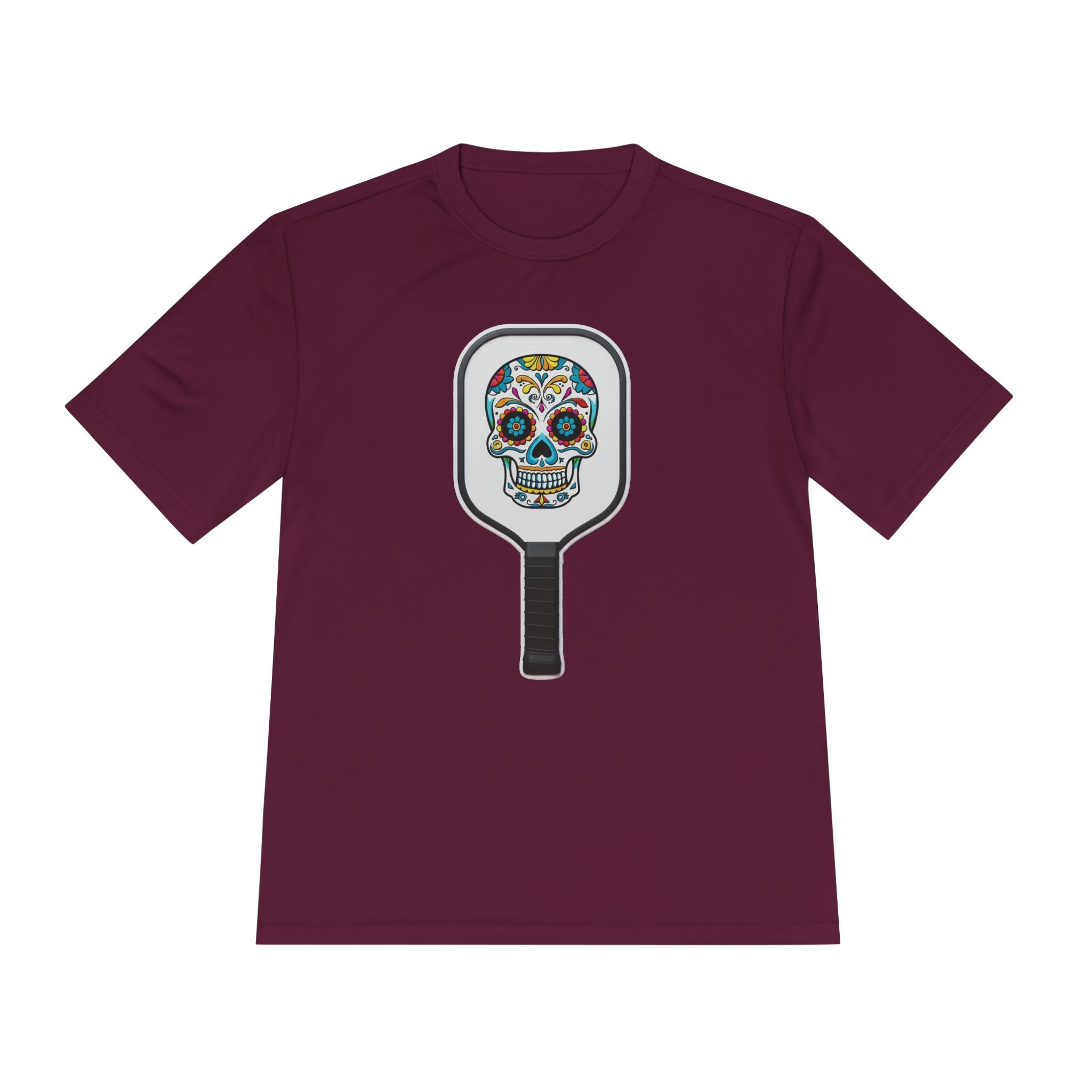 Colorful Skull in Pickleball Paddle Unisex Moisture Wicking Tee
