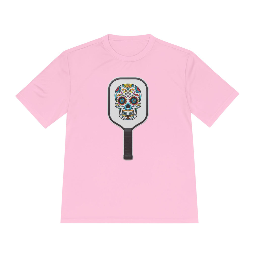 Colorful Skull in Pickleball Paddle Unisex Moisture Wicking Tee