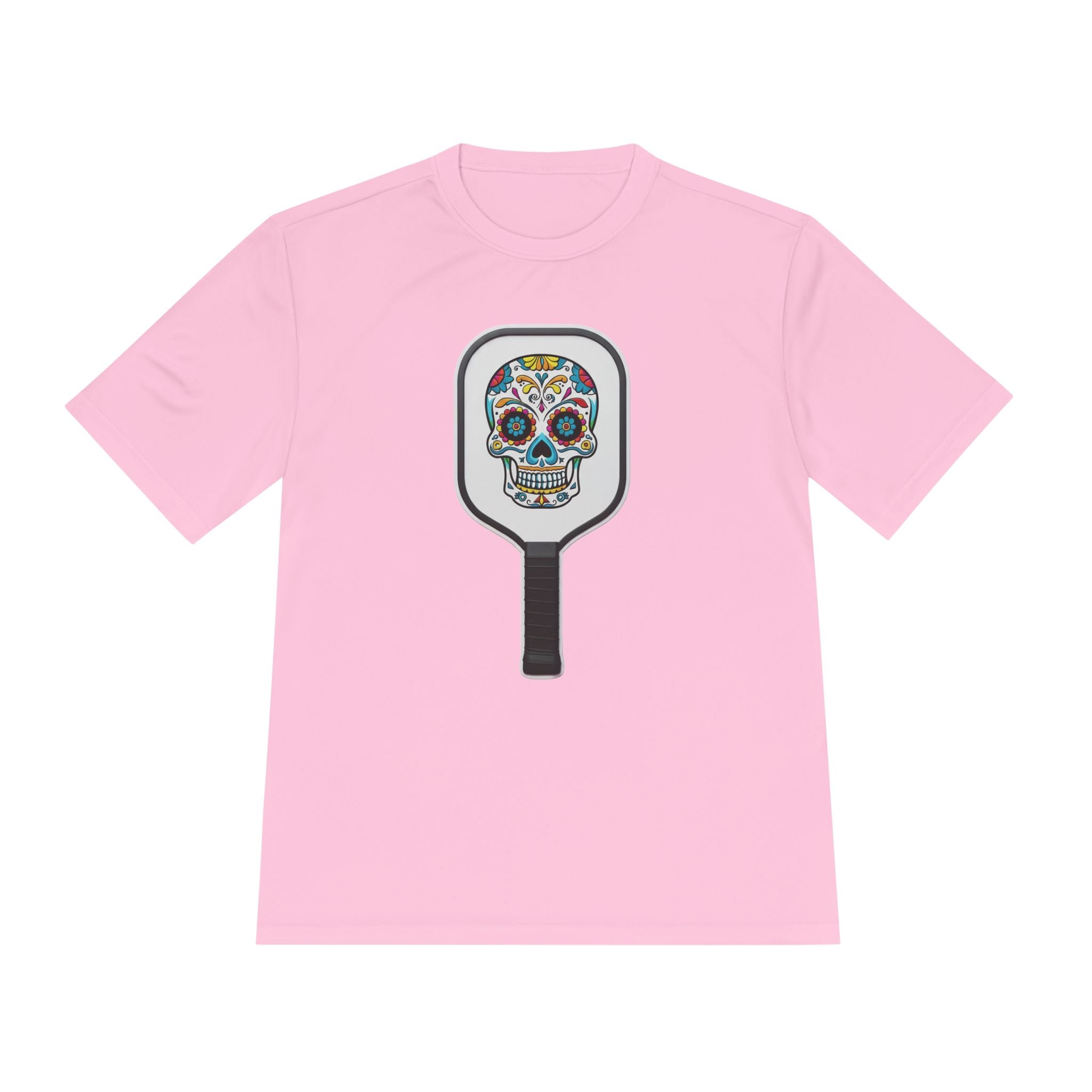 Colorful Skull in Pickleball Paddle Unisex Moisture Wicking Tee