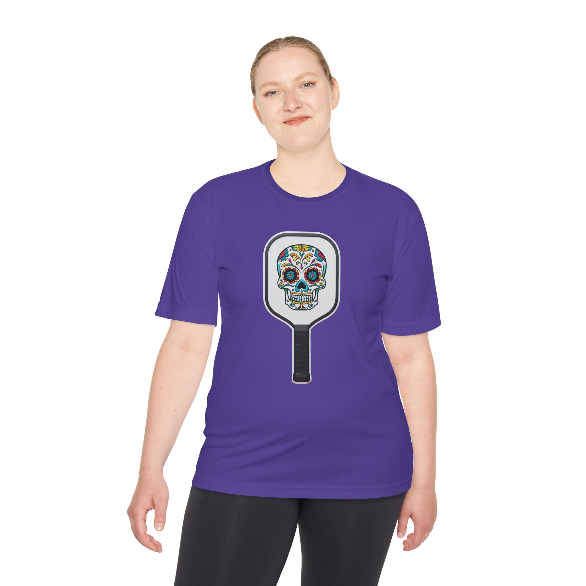 Colorful Skull in Pickleball Paddle Unisex Moisture Wicking Tee
