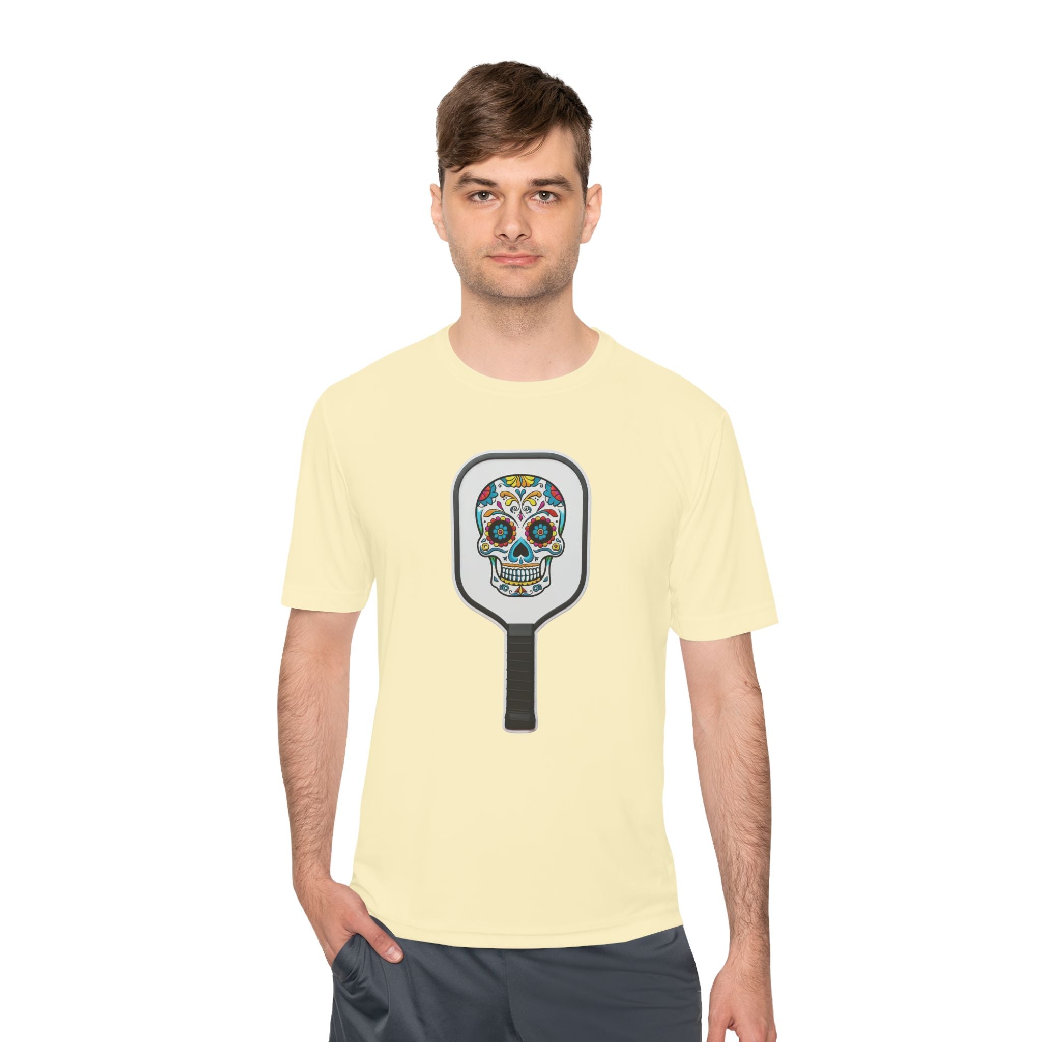 Colorful Skull in Pickleball Paddle Unisex Moisture Wicking Tee